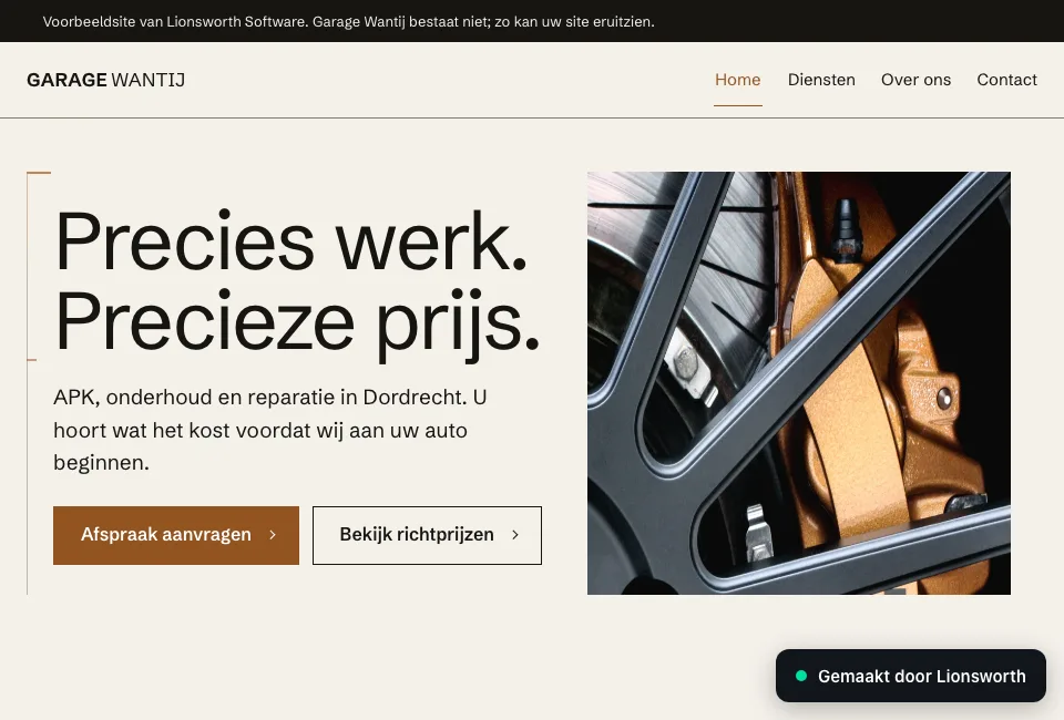 Voorbeeld van de site die we bespreken: Garage Wantij